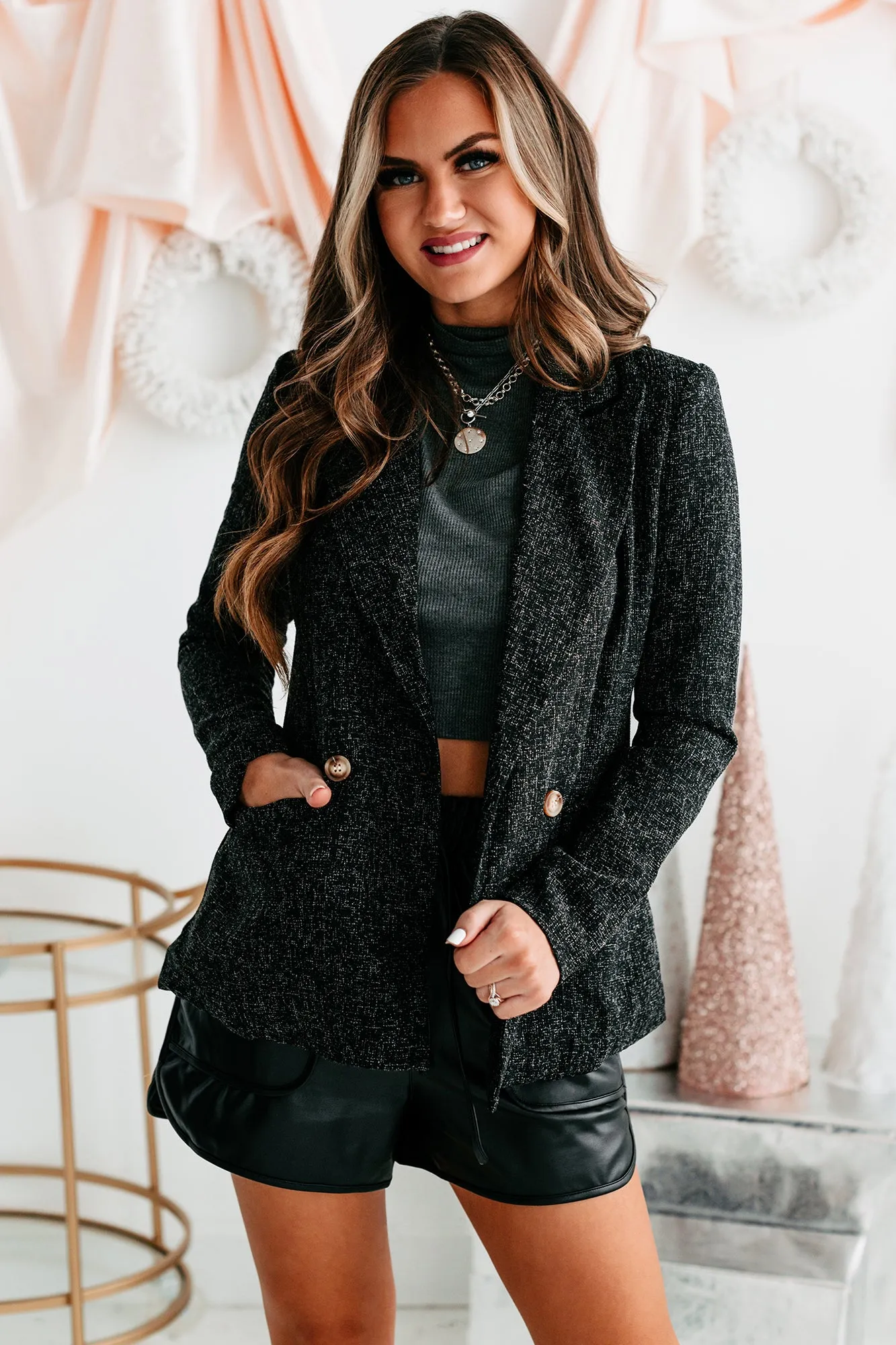 Call Me Bossy Tweed Blazer (Black)