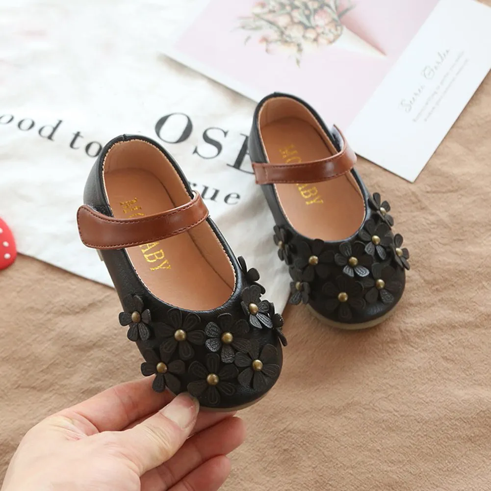 Girls Flower Ballet Flat Soft School Dress Shoes