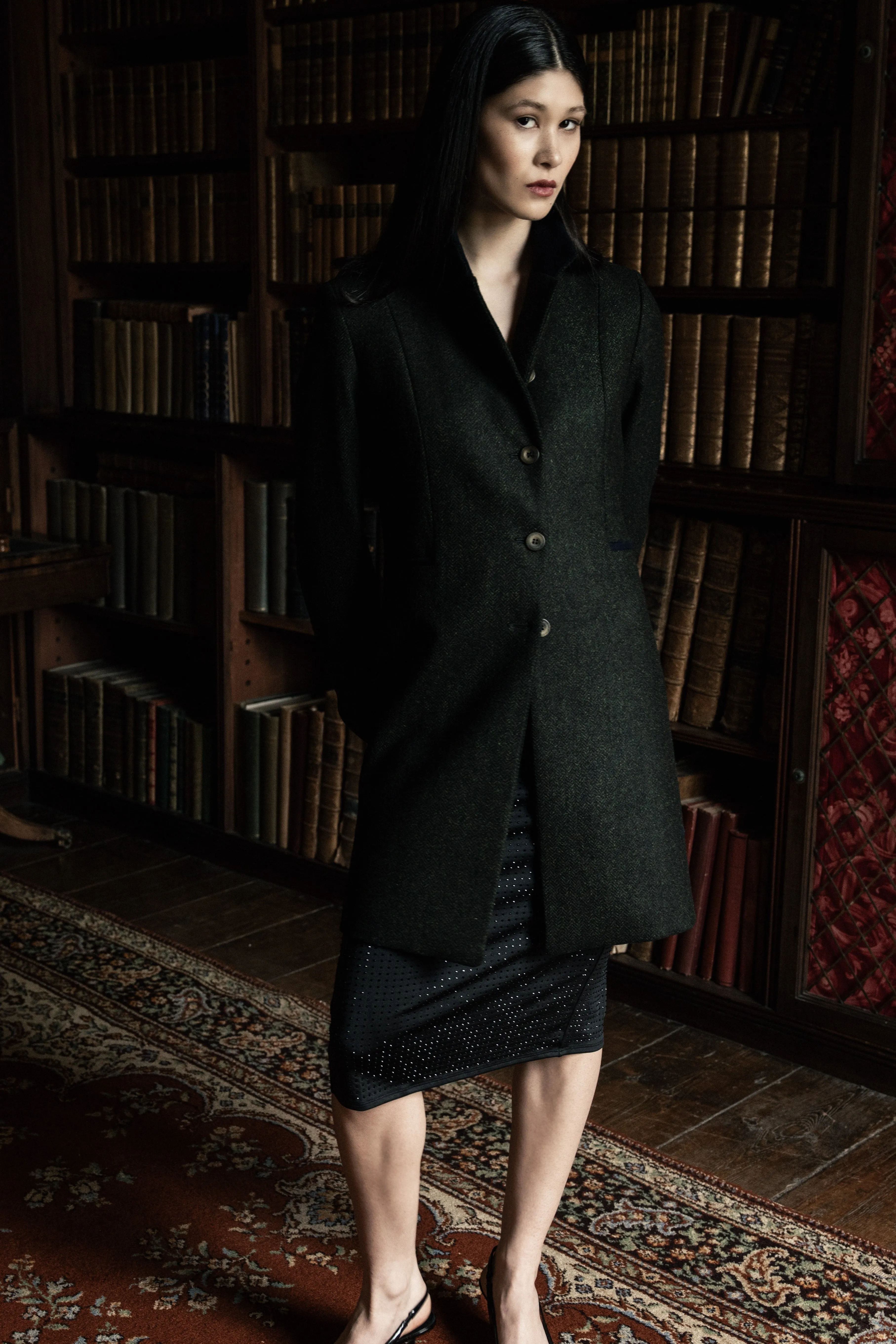 Isabella Tweed Coat - Green Herringbone