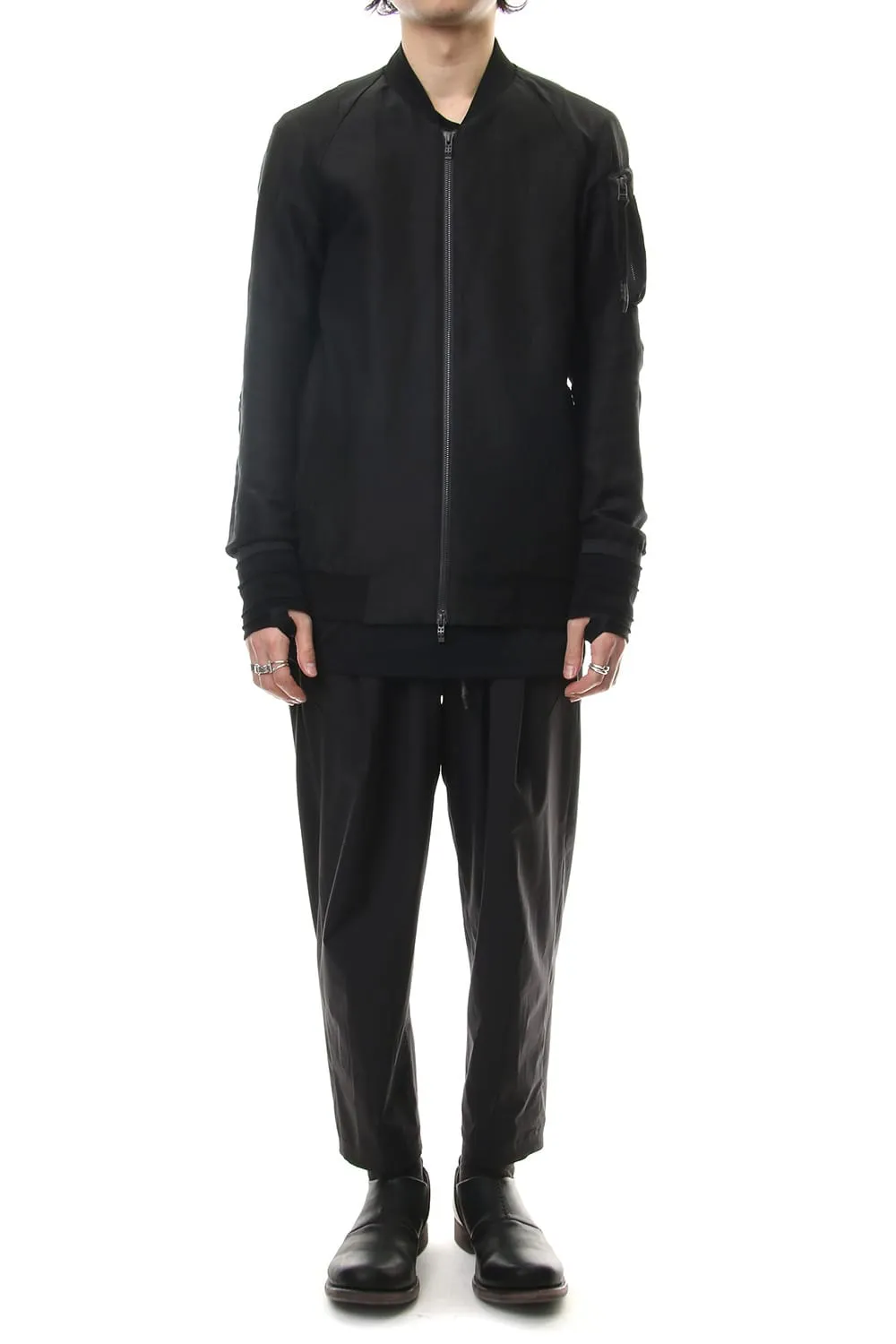 Jacket Silk Linen Voile Sand Blast Finish - Black