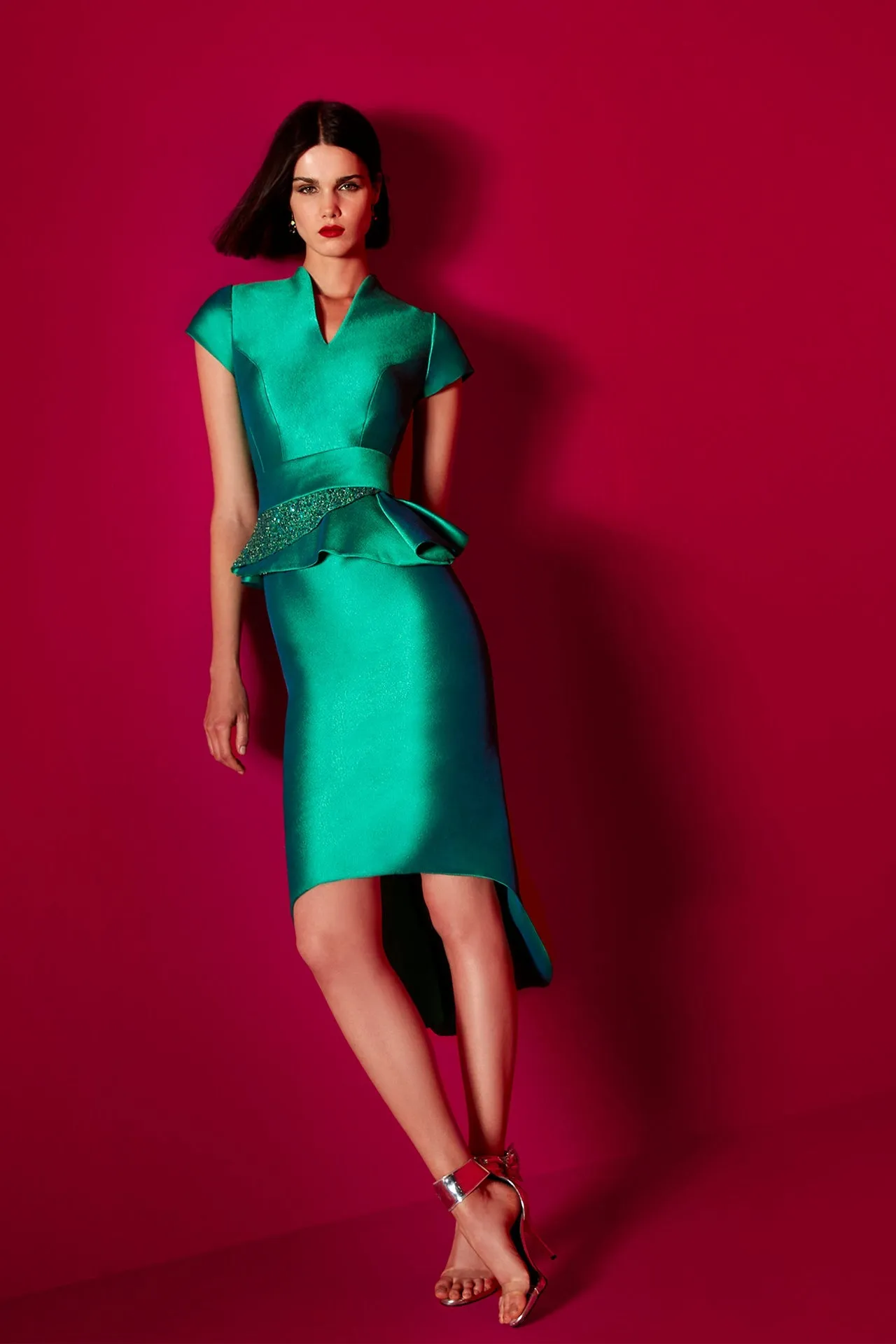 Jacquard Fitted Midi Dress with Embroidery