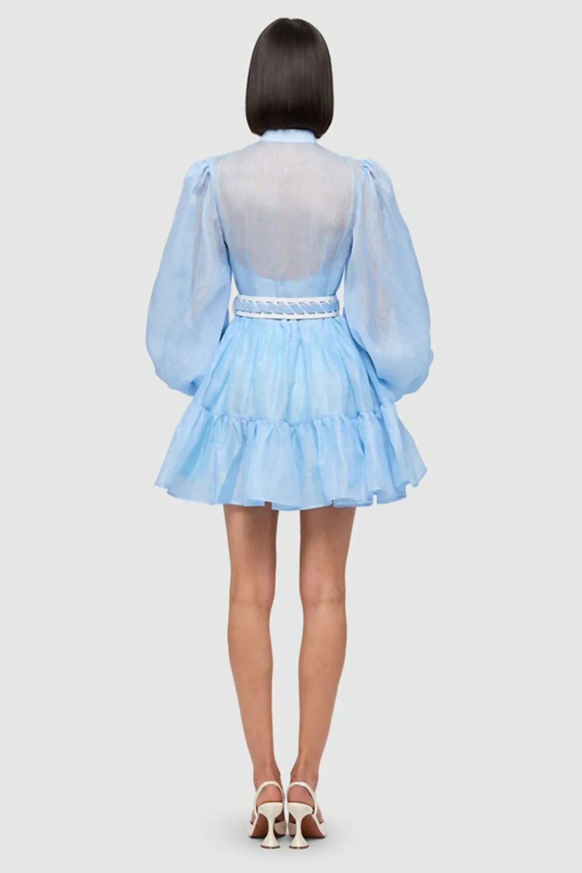Leo Lin Alexandra Belted Silk Mini in Cornflower Blue Size AU 12
