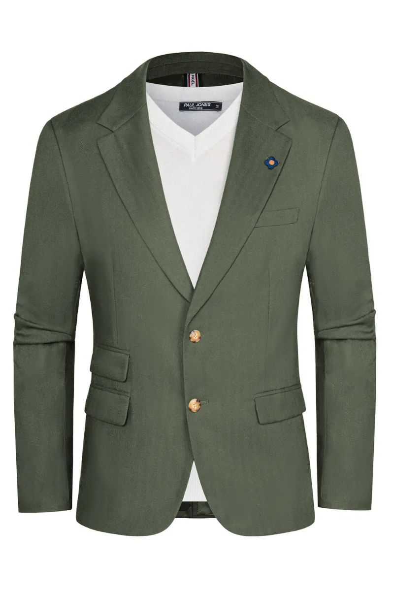 Men Notch Lapel Blazer Coat Casual Two-Button Back Slit Suit Coat