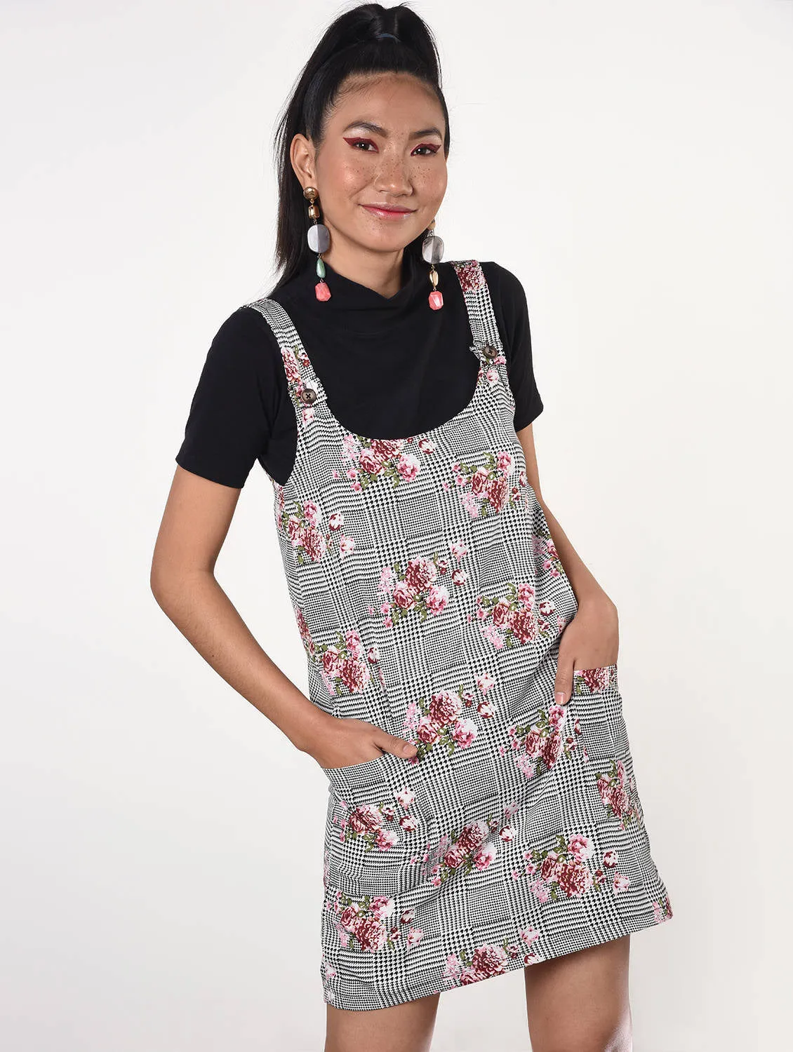 Pocket detail checkered A-line dress