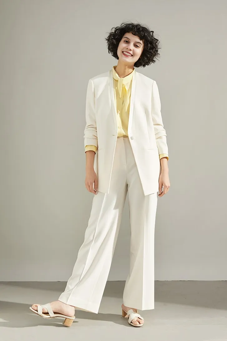 Slim-Fit Triacetate Collarless White Suit Jacket
