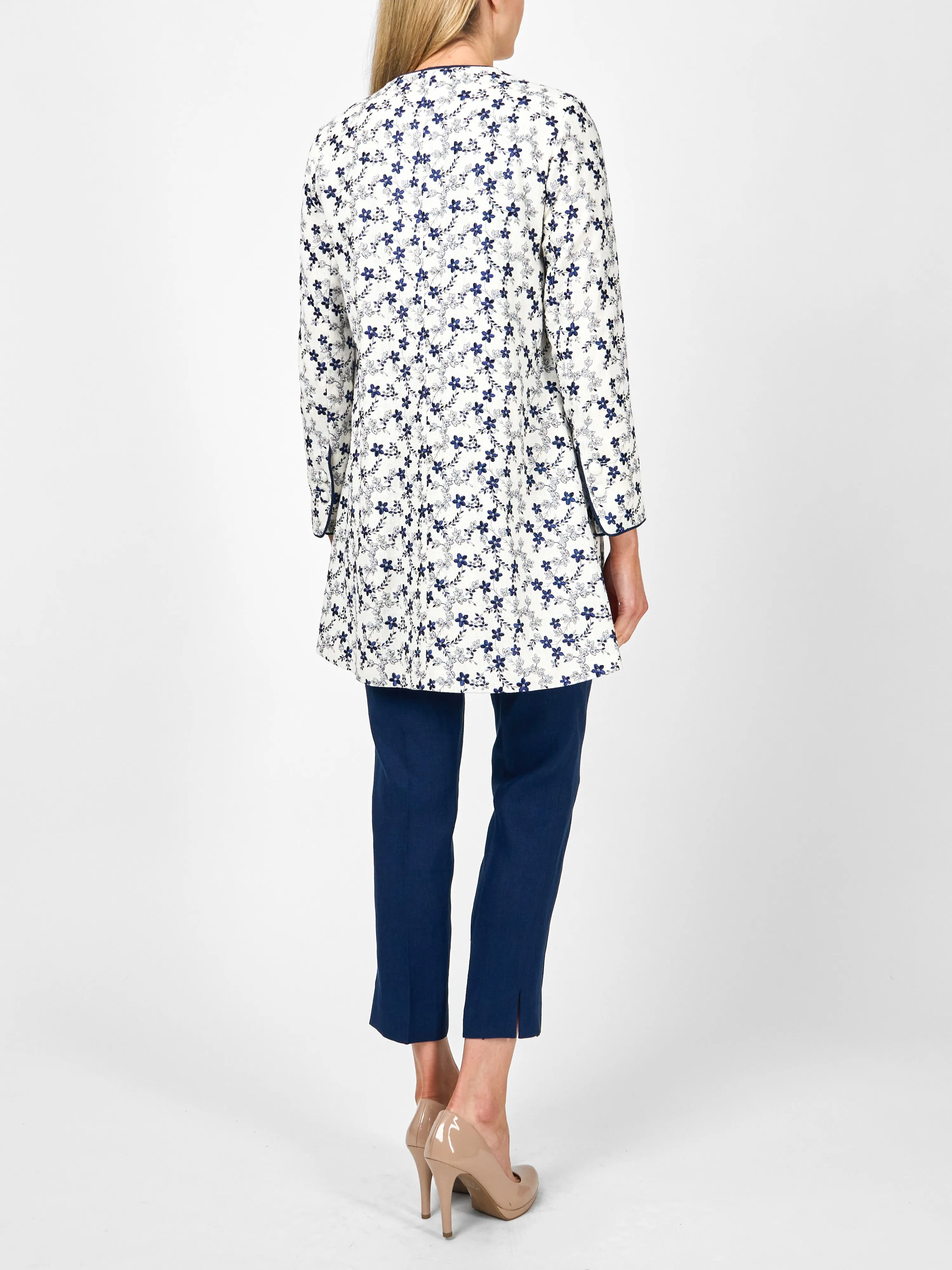 Swing Jacket Long Sleeve Ivory Navy Finborough Linen