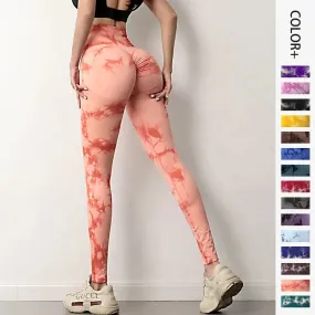 Tie Dye Printed Leggings for Women Push Up Sports Fitness Yoga Pants High Waist Seamless Slim Leggings