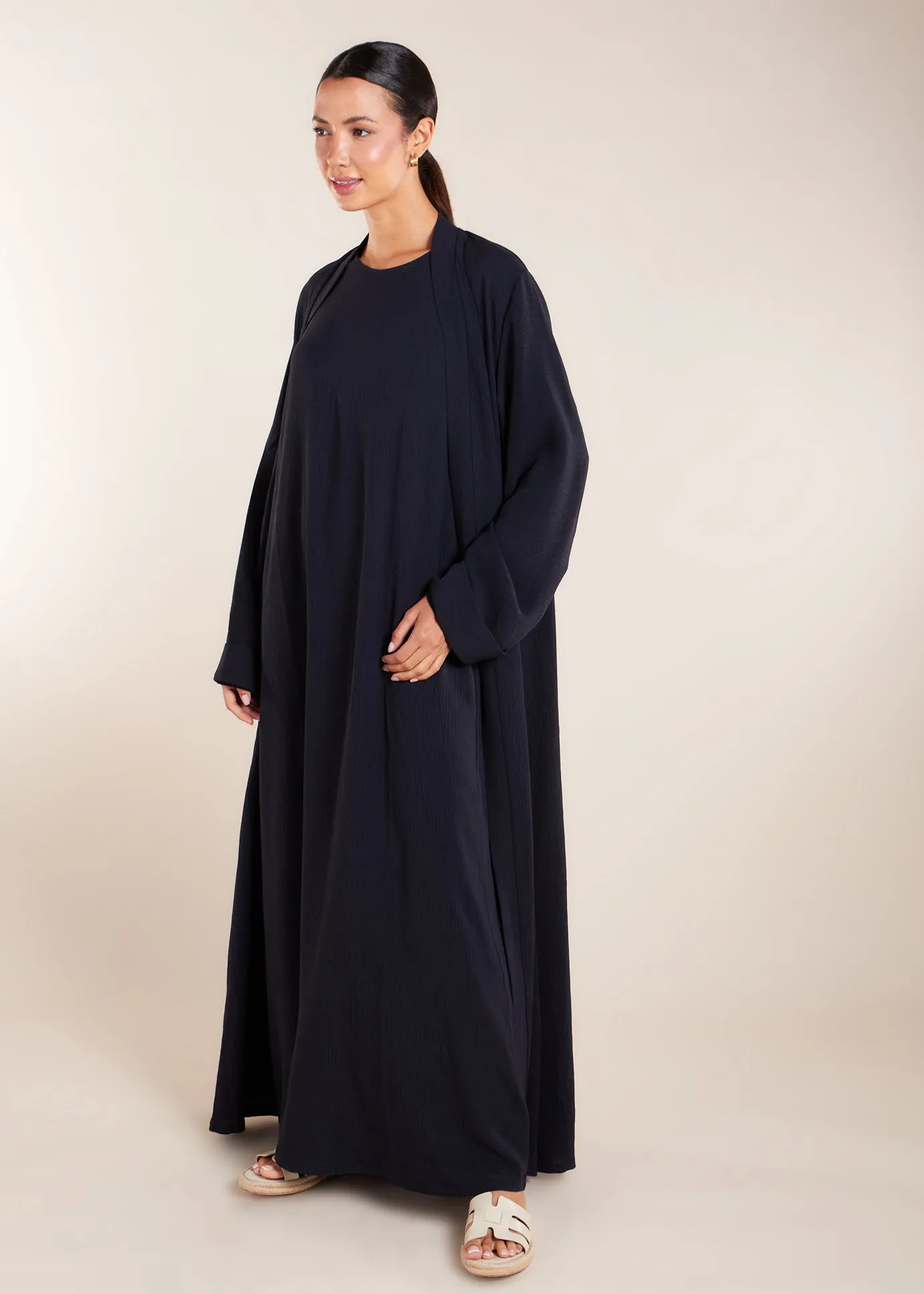 Two Piece Open Abaya with Slip Navy