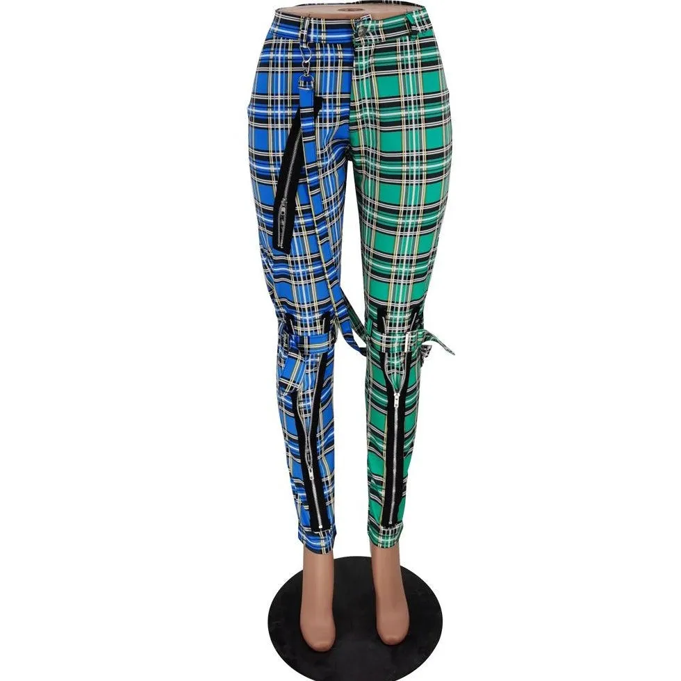 Wholesale women's checkered overall pants（CL8421）