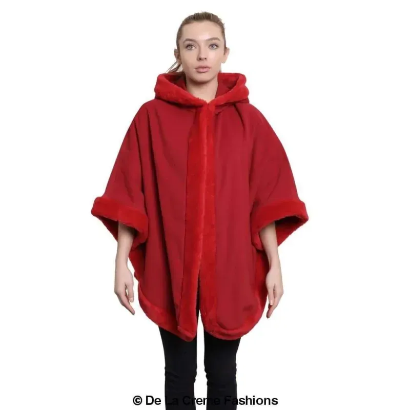 Women’s Wool & Cashmere Blend Fur Lined Hooded Cape